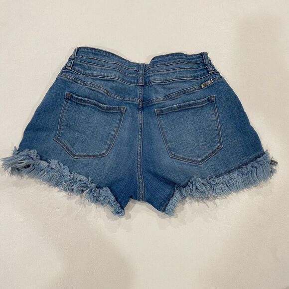 KanCan High Rise Distressed Denim Shorts Size 29 Frayed Hem Jean Cutoffs - Picture 2 of 10